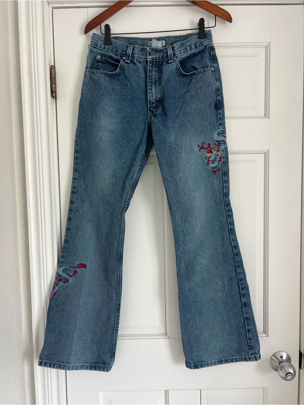 Vintage Y2K Aeropostale Jeans 27 Waist Dragon Embroidered Flare 2000s Grunge